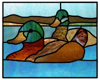 (image for) 2 ducks (mallards) stained glass pattern