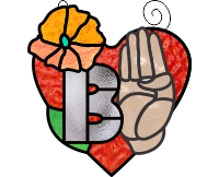 (image for) ASL heart bouquet suncatcher - "B" stained glass pattern