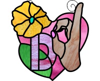 (image for) ASL heart bouquet suncatcher - "D" stained glass pattern