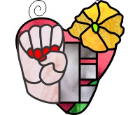 (image for) ASL heart bouquet suncatcher - "E" stained glass pattern