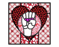 (image for) ASL E heart square 1 (hand sign only) quilt and glass pattern