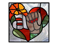 (image for) ASL heart bouquet square, little "a" and hand sign