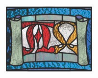 (image for) Alpha and omega, scrolls, no border for stained glass