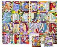 africa style alphabet all letters, a-z, colorful, stained glass patterns