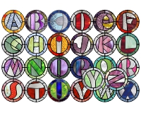 super simple round letters, contemporary font, alphabe A - Z, suncatcher for stained glass