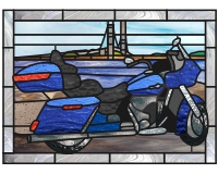 (image for) Blue bike and bridge (custom motor bike stained glass pattern)