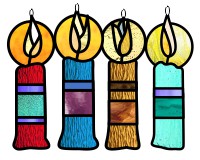 (image for) 4 candles, sun catcher patterns for stained glass, glass fusing