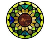 geometric floral round stained glass pattern