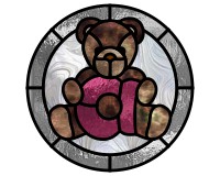 teddy bear with letter "a" round stained glass pattern