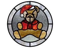 Santa hat and bow, teddy bear christmas pattern for stained glass