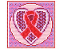 (image for) xst breast cancer ribbon heart round, cross stitch pattern