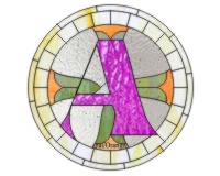 bold font round stained glass pattern letter A