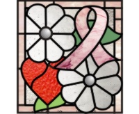 (image for) Breast cancer ribbon heart flower (two flowers)