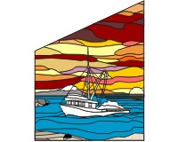 Fishing boat angled window stained glass landscape pattern fising boat ...