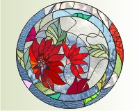 Pointsettia and crescent moon v1 florral stained glass round pattern ...